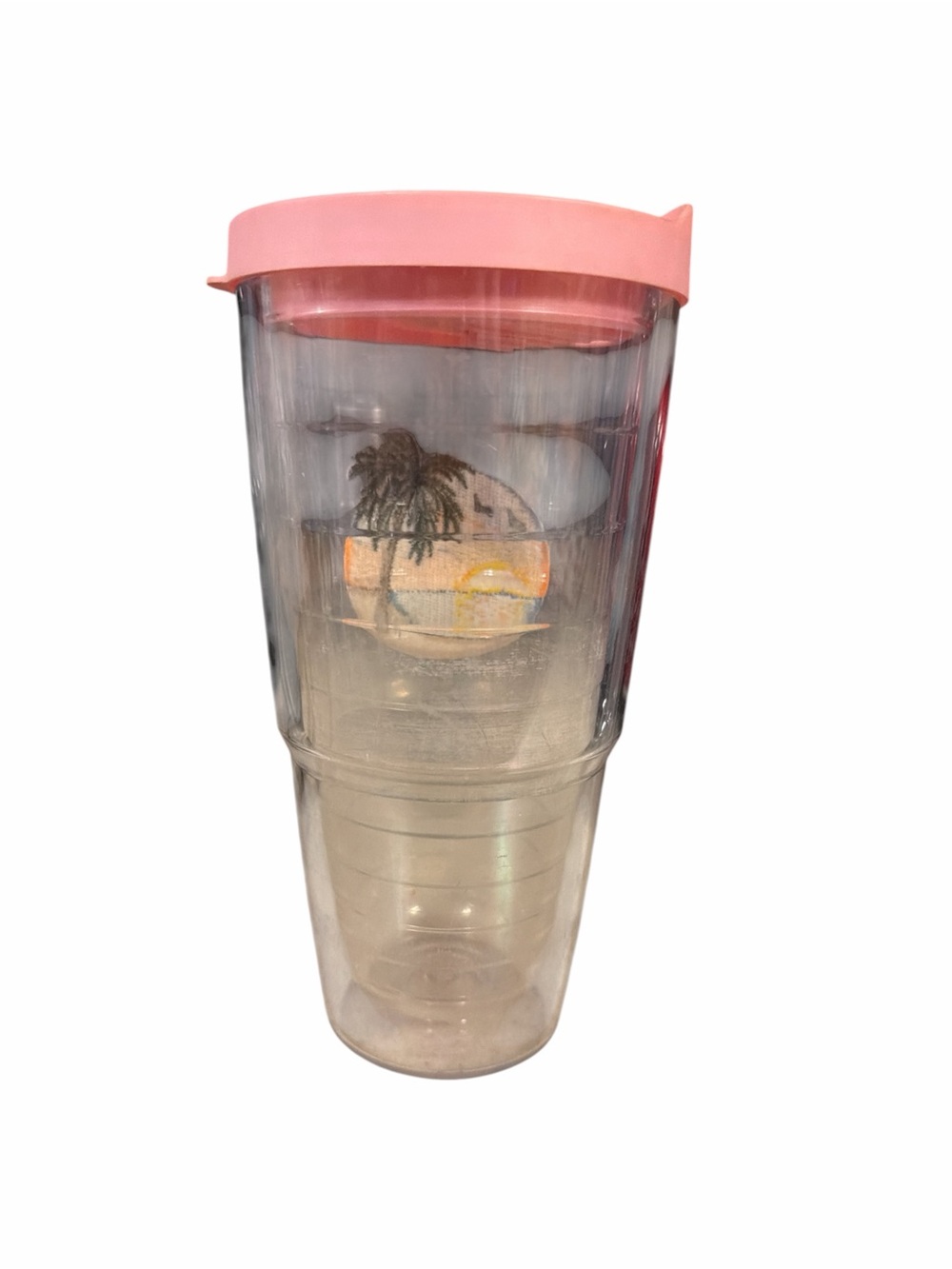 Tervis 24 oz Tumbler with Pink Lid Tropical Palm Double-Wall - Picture 2 of 3